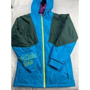 Columbia‎ Kids Ski Snowboard Jacket Blue Green Bright Zip Hooded Warm Outdoor XL